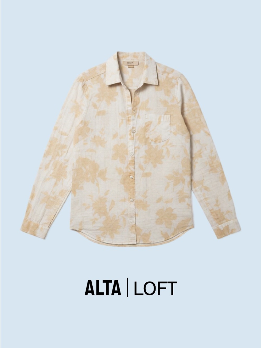 LOFT Cream Button-Front Floral Shirt with Beige Print